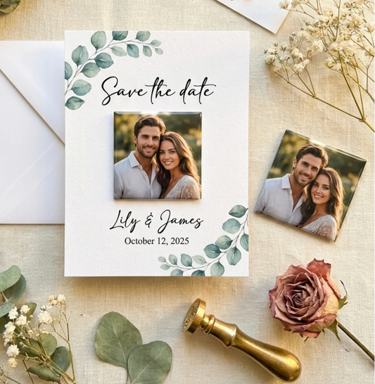 custom save the date magnets guests keep fridge display wedding keepsake stamped with love